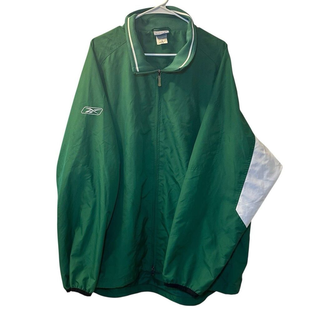 Vintage Reebok Full Zip Lined Colorblock Windbreaker Jacket Men XL Green Y2K